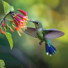Fototapeta premium A hummingbird is eating a flower