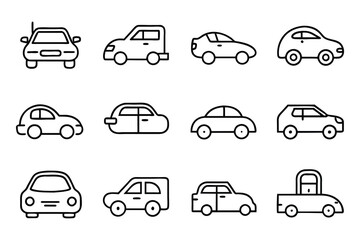 Car, automobile, vehicle editable stroke outline icon set Vector illustration on white background