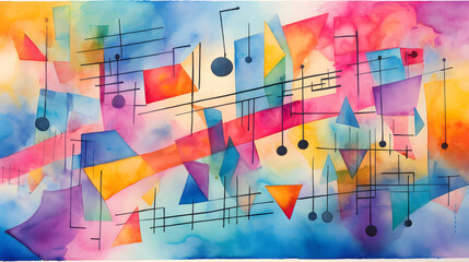 Digital retro music notation painting abstract geometric pattern graphics poster background