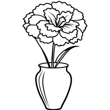 recommend clip art: Carnation flower on the vase outline illustration coloring book page design, Carnation flower on the vase black and white line art drawing coloring book pages for children and adults