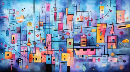 Digital retro music notation painting abstract geometric pattern graphics poster background