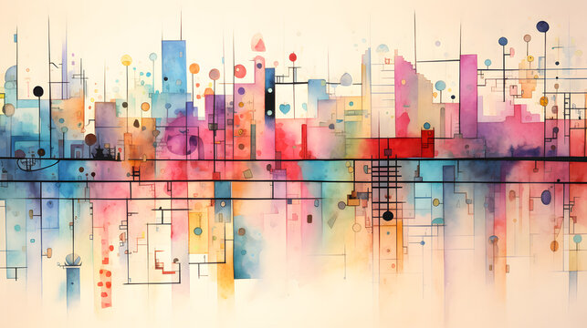 Digital retro music notation painting abstract geometric pattern graphics poster background