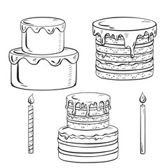 Various cakes and candles can be seen in this detailed drawing