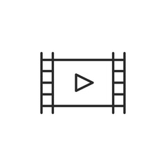 Icon of a film frame with a play button, used to represent the start of a video or movie. Ideal for multimedia applications, video software, and cinema-related content. Vector illustration 