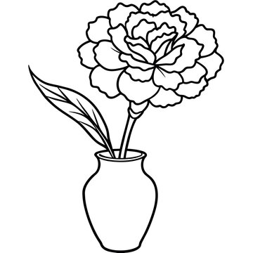 recommend clip art: Carnation flower on the vase outline illustration coloring book page design, Carnation flower on the vase black and white line art drawing coloring book pages for children and adults