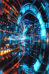 Obraz premium Close up of a holographic blockchain firewall actively blocking cyber threats in real time
