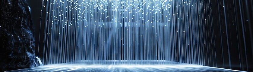 Fototapeta premium Hyper detailed image of fiberoptic strands forming a digital waterfall in a tech themed art installation