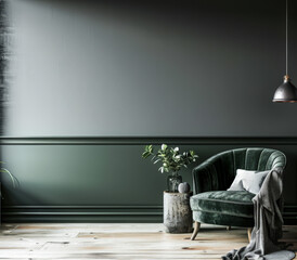 Elegant green accented living room with modern decor.
