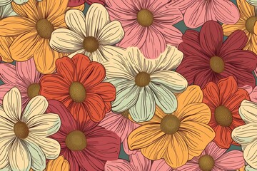 Whimsical flower garden. Handdrawn pattern for fabrics