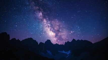 Milky Way galaxy shining brightly over mountain silhouette at night