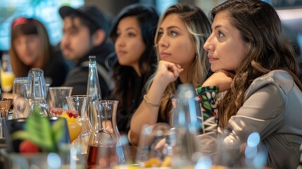 The participants carefully follow along attentively listening to the instructors tips and tricks for creating the perfect balance of flavors in their mocktails.