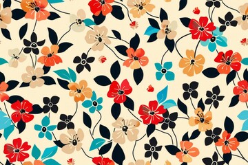 Whimsical flower symphony. Handdrawn pattern for fabrics