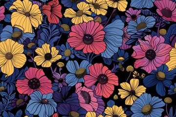 Crafty floral delight. Seamless pattern for fabric design