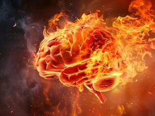 Brain on fire, illustrating parkinson s, alzheimer s, dementia, multiple sclerosis concept image. 