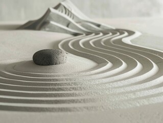 Delicate sand ripples in soothing gray tones offer a Zen garden's tranquility and balance  - obrazy, fototapety, plakaty
