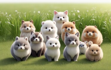 group of animals that are standing in the grass