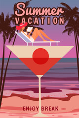 Poster Summer Vacation sea ocean sunset beach cocktail party.