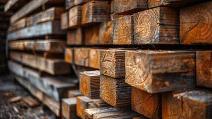 stacks of beech boards in an outdoor lumberyard ready for shipping - obrazy, fototapety, plakaty