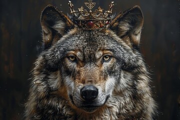 Fototapeta premium Crowned wolf exuding strength and grace
