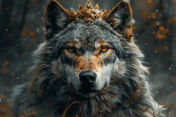 Crowned wolf exuding strength and grace