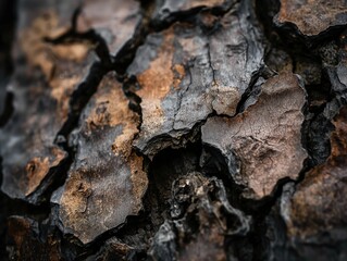 Detailed macro view of tree bark, illustrating the beauty of natural patterns and textures.