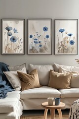 Wildflower prints, set of 3, neutral muted colours, watercolour, artful boho.
