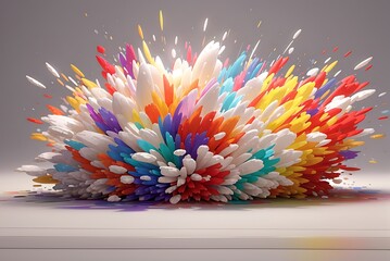 arrangement  Radiant Color Explosion Hyperrealistic Splash on Pure White Canvas