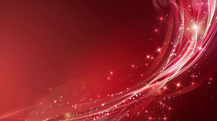 Sparkling Red Wave Abstract. Smooth horizontal red wave neon light line and particle background. Tech banner design.