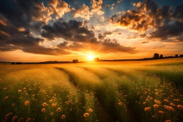 sunset over the field