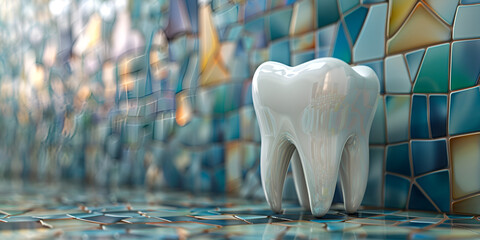 Glossy Porcelain Molar Tooth Model on a Neutral stone Background for Dental Education