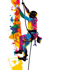 Colorful Watercolor Climber Ascending on White Background