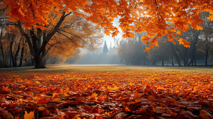 Autumn park, fall landscape with trees, nature scene