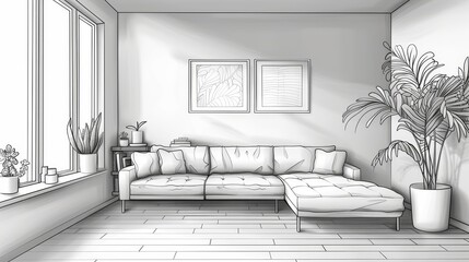 Cozy Living Room Simplicity: An illustration illustrating the simplicity of a cozy living room