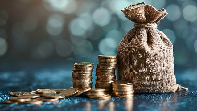 Online payment for business finance with money bag and coins. Concept Business Finance, Online Payment, Money Bag, Coins