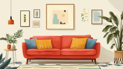 Minimalist Living Room Artistic Elements: An illustration highlighting a minimalist living room