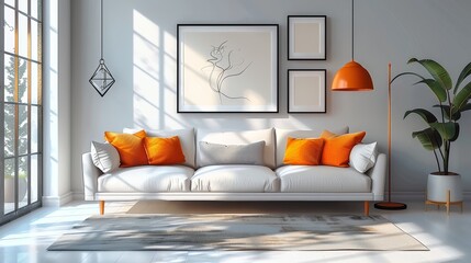 Minimalist Living Room Urban Chic: An illustration featuring a minimalist living room with an urban chic vibe