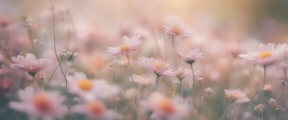 Dreamy pastel-colored floral background with delicate flowers and a blurred effect