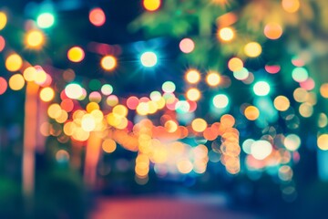 Vibrant Evening Lights Captured in Defocused Urban Setting