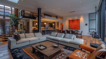 Open Concept Living Room Contemporary Decor: Images depicting living rooms in open-concept layouts