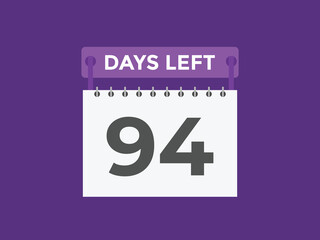 94 days to go countdown template. 94 day Countdown left days banner design. 94 Days left countdown timer