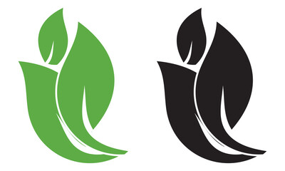 Set of green and black  leaf icons. Leaves of trees and plants. Leaves icon. Collection green and black leaf. Elements design for natural, eco, bio, vegan labels. Vector illustration. EPS 10
