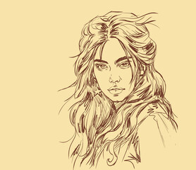 portrait of a girl digital art for card decoration illustration