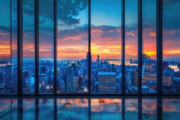 City view from a large window overlooking the skyline. Generative Ai