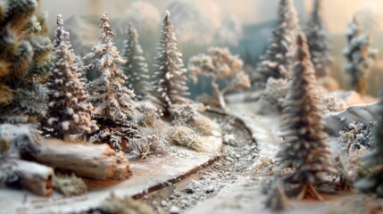 A model of a snow covered forest with trees