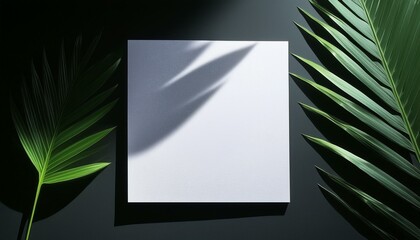 Botanical Bliss: Square Paper Mockup Enhanced with Shadow of Tropical Foliage
