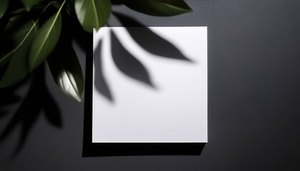 Leafy Tranquility: Square Paper Mockup with Stylish Shadow Overlay of Tropical Plant