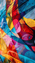 Abstract expressionist mural on a futuristic exoplanet dome