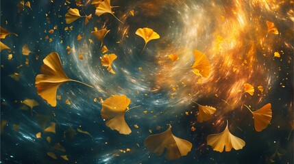Ginkgo leaves caught in a cosmic whirlwind.