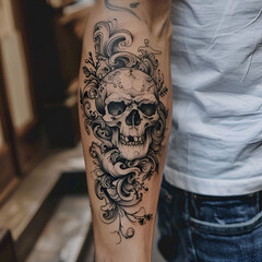 Skulls tattoos on shoulders, generative ai