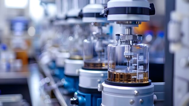 Cuttingedge medical research lab equipment for analyzing solvents pharmaceuticals in various industries. Concept Medical Research Equipment, Solvent Analysis, Pharmaceutical Industry